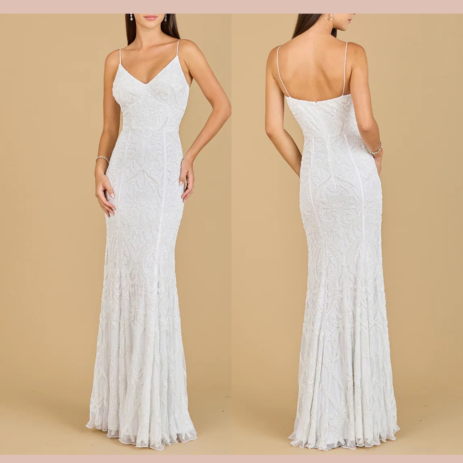 Nwt $598 Lara [ 8 ] 51138 Beaded Spaghetti Strap Mermaid Gown Ivory White #J2022